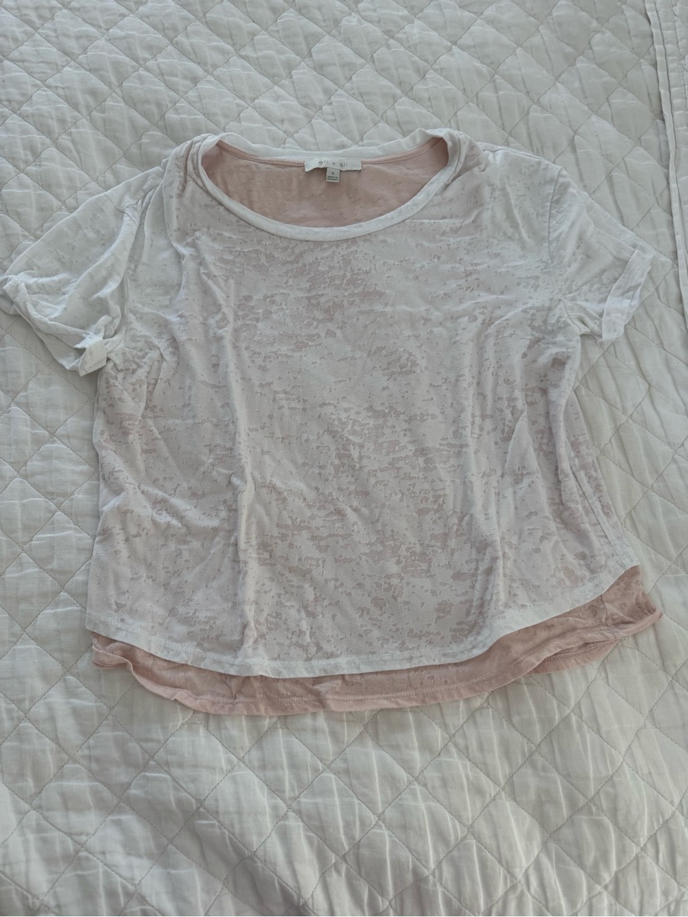 eri + ali Layered Short-Sleeve Scoop Neck Top in White and Blush